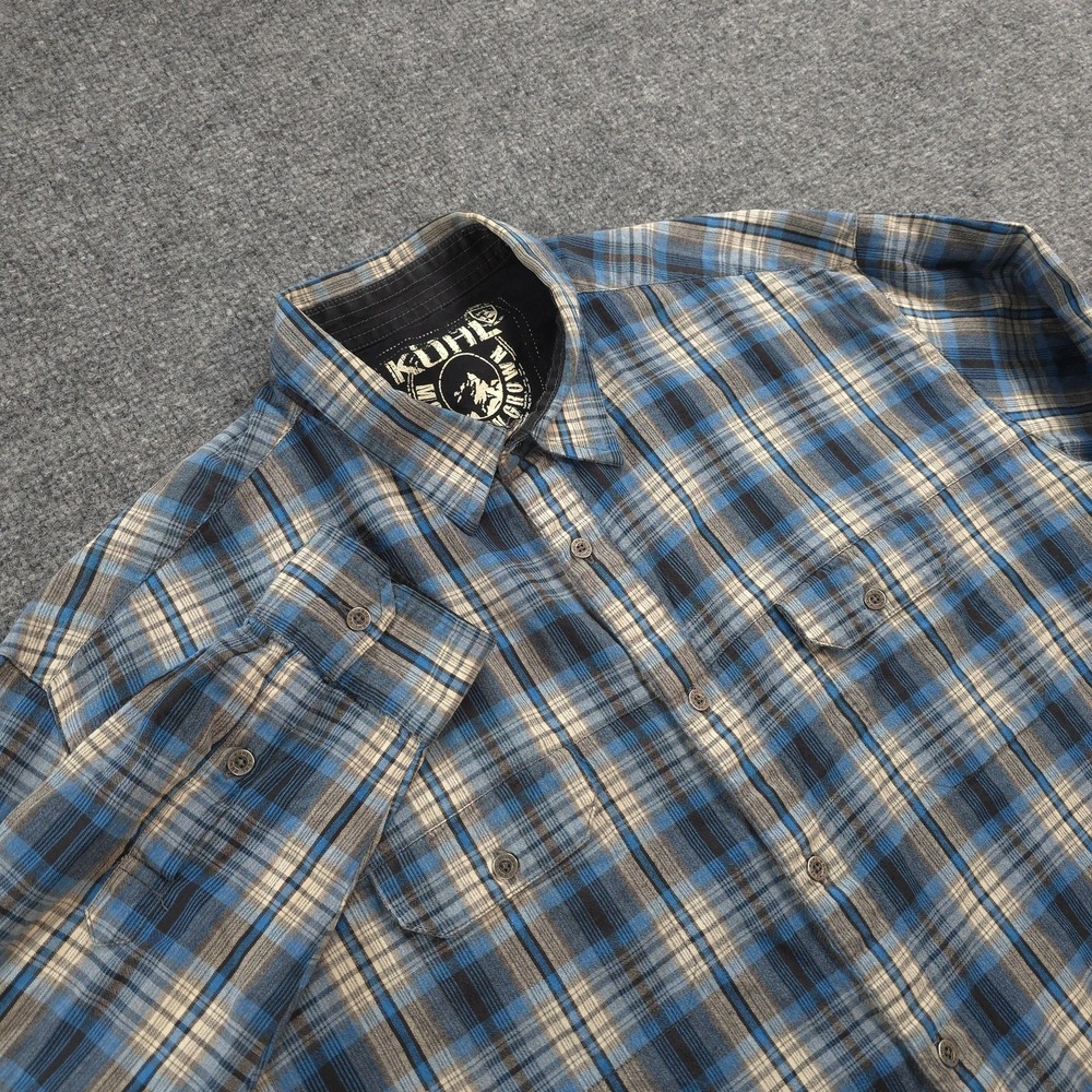 Kuhl Shirt Mens XL Blue Plaid Flannel Button Up Hiking Camp Outdoors Casual